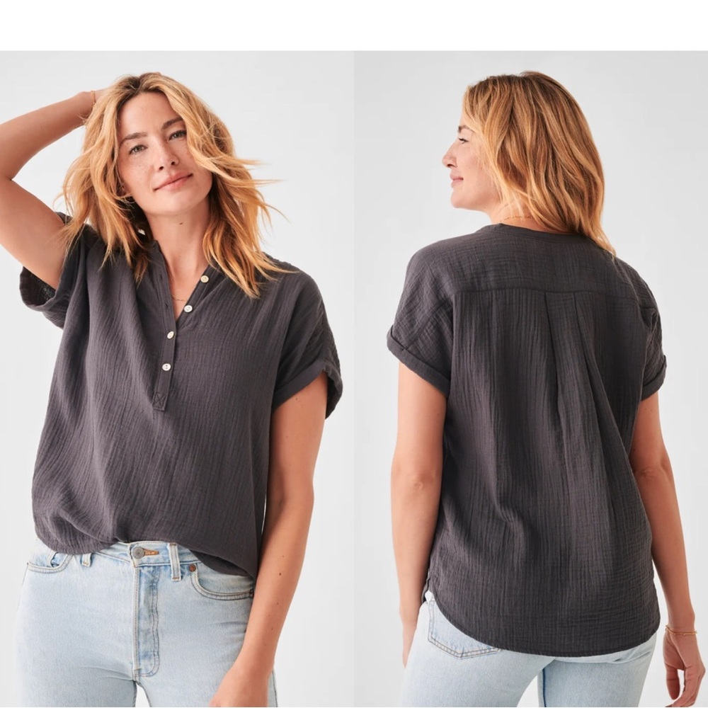 Faherty Women's Dream Cotton Gauze Desmond Top Washed Black
